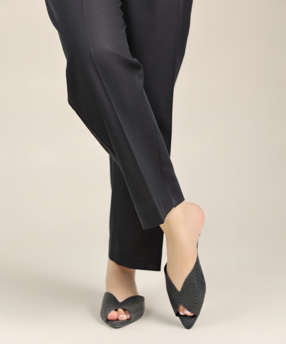 Women's Pret Khaddar Black Solid Straight Pants