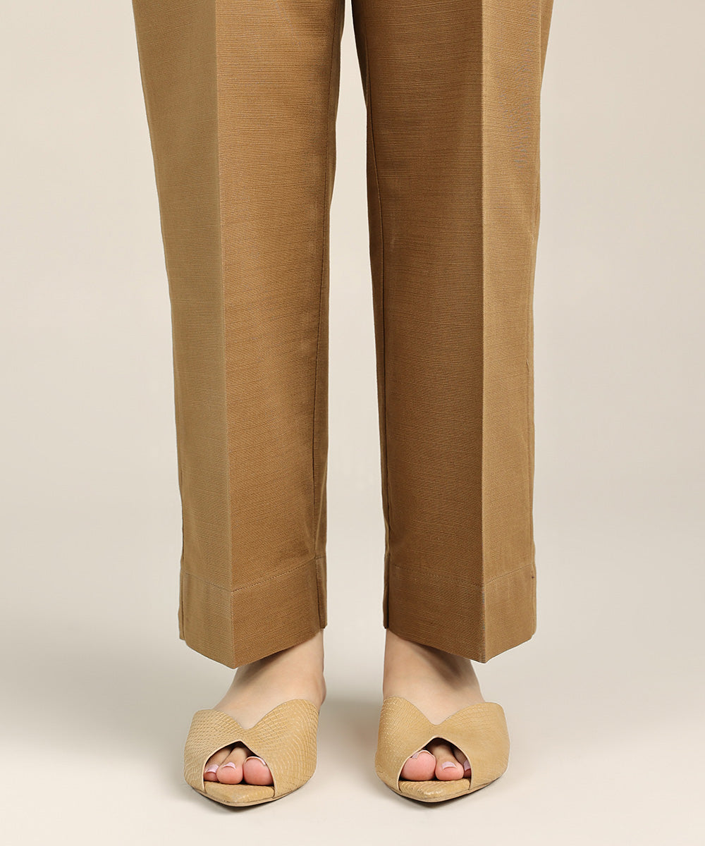 Women's Pret Khaddar Brown Solid Straight Pants