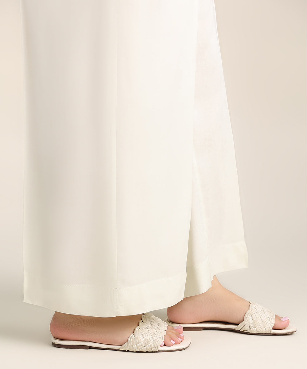 Women's Pret Linen Off White Solid Culottes