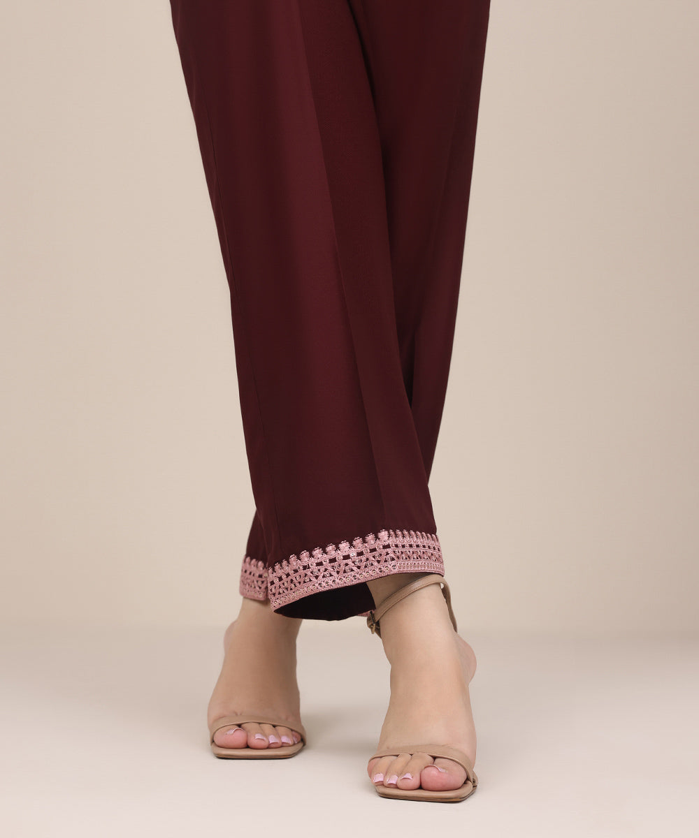 Women's Pret Bedford Red Embroidered Straight Pants