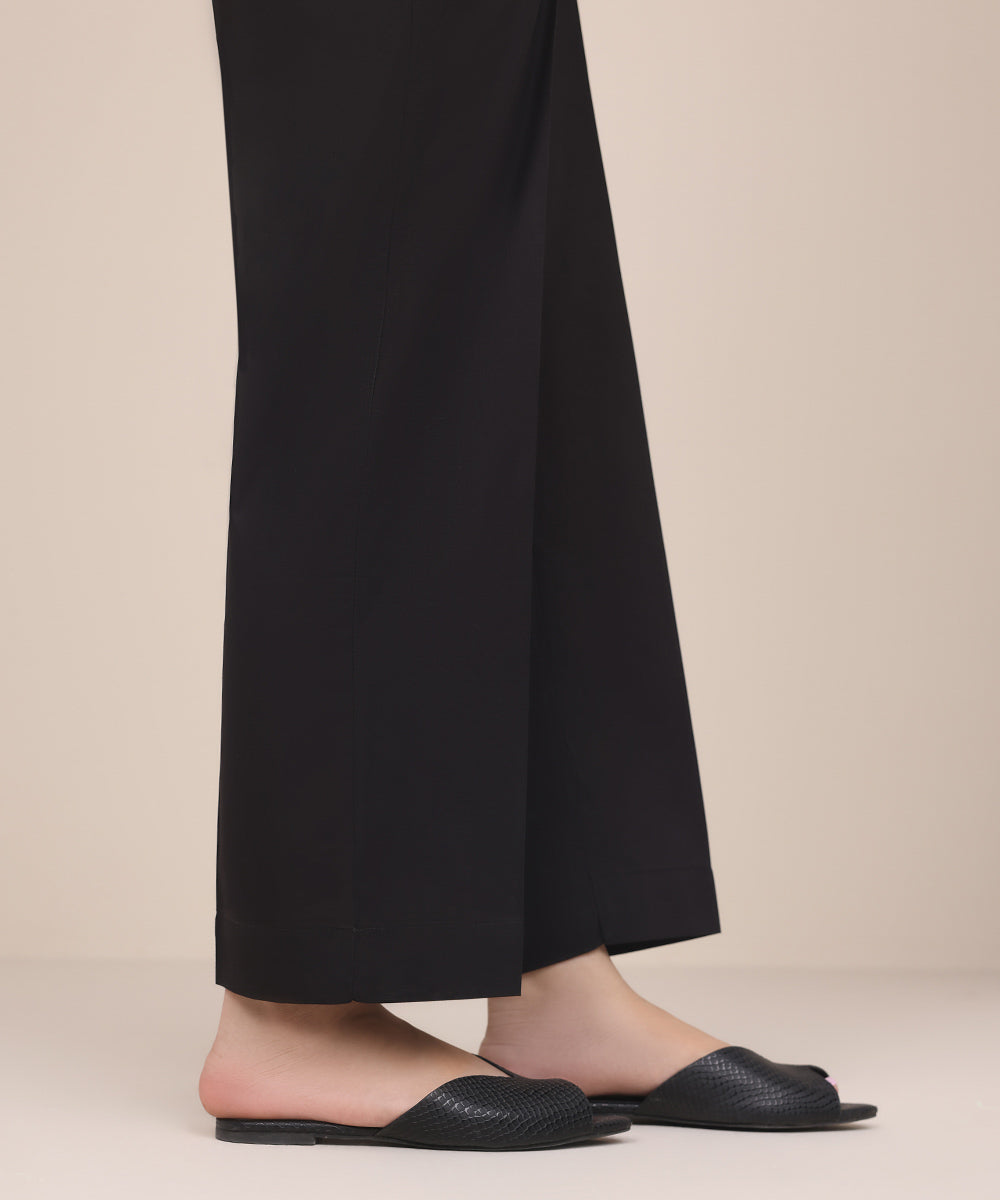 Women's Pret Cambric Black Solid Straight Pants