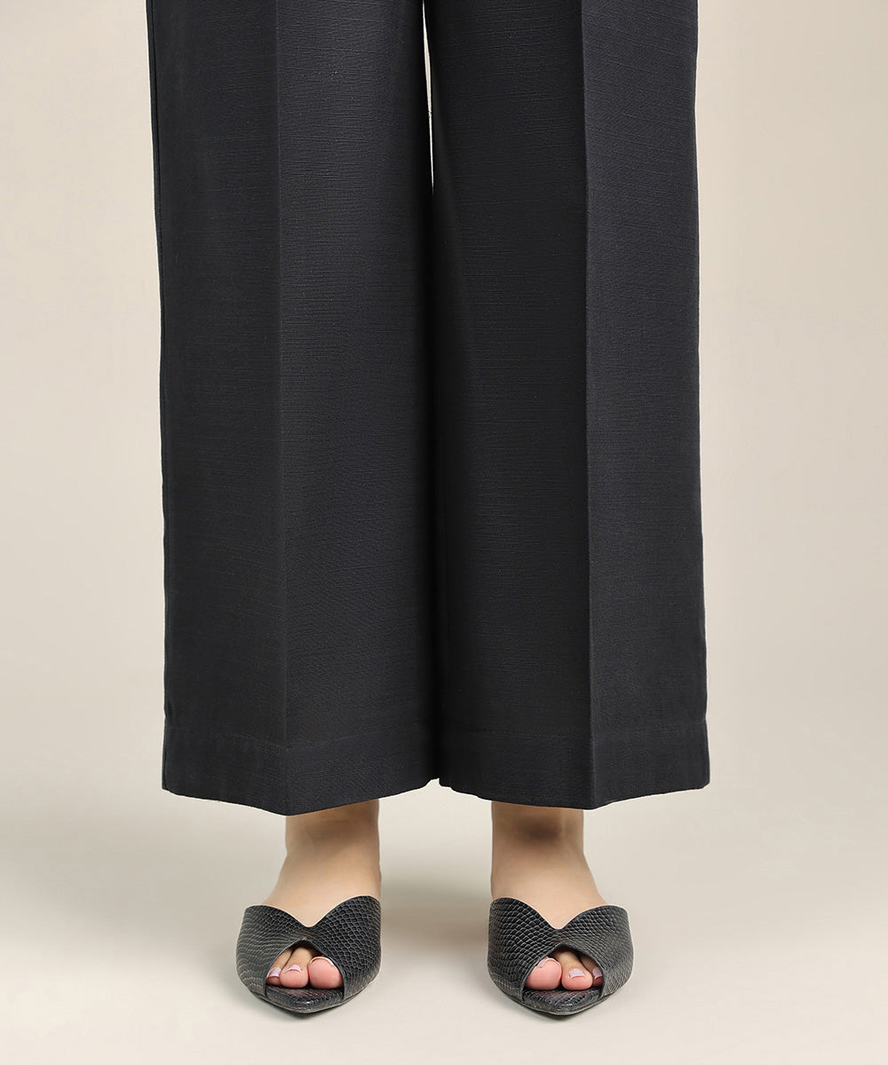 Women's Pret Khaddar Black Solid Culottes