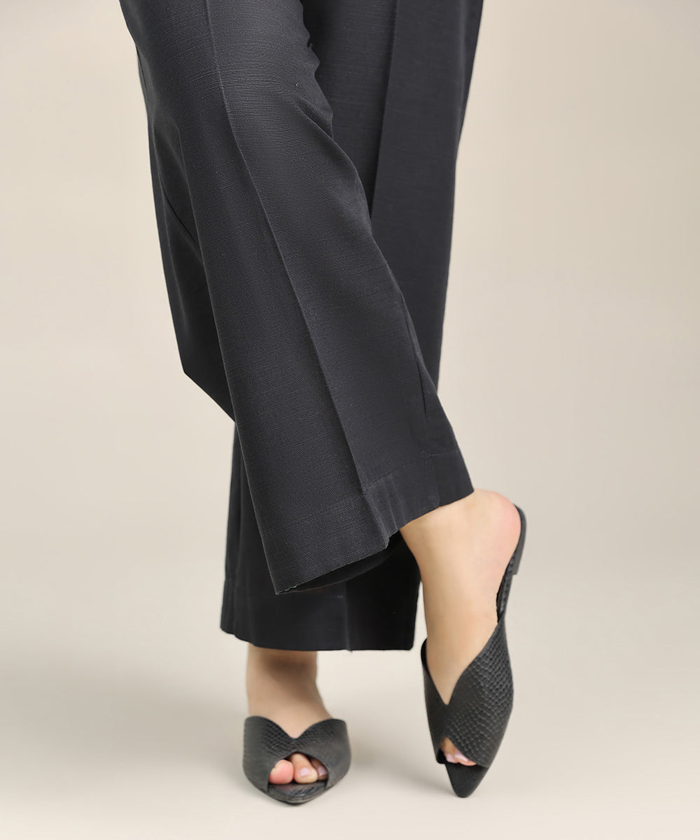 Women's Pret Khaddar Black Solid Culottes