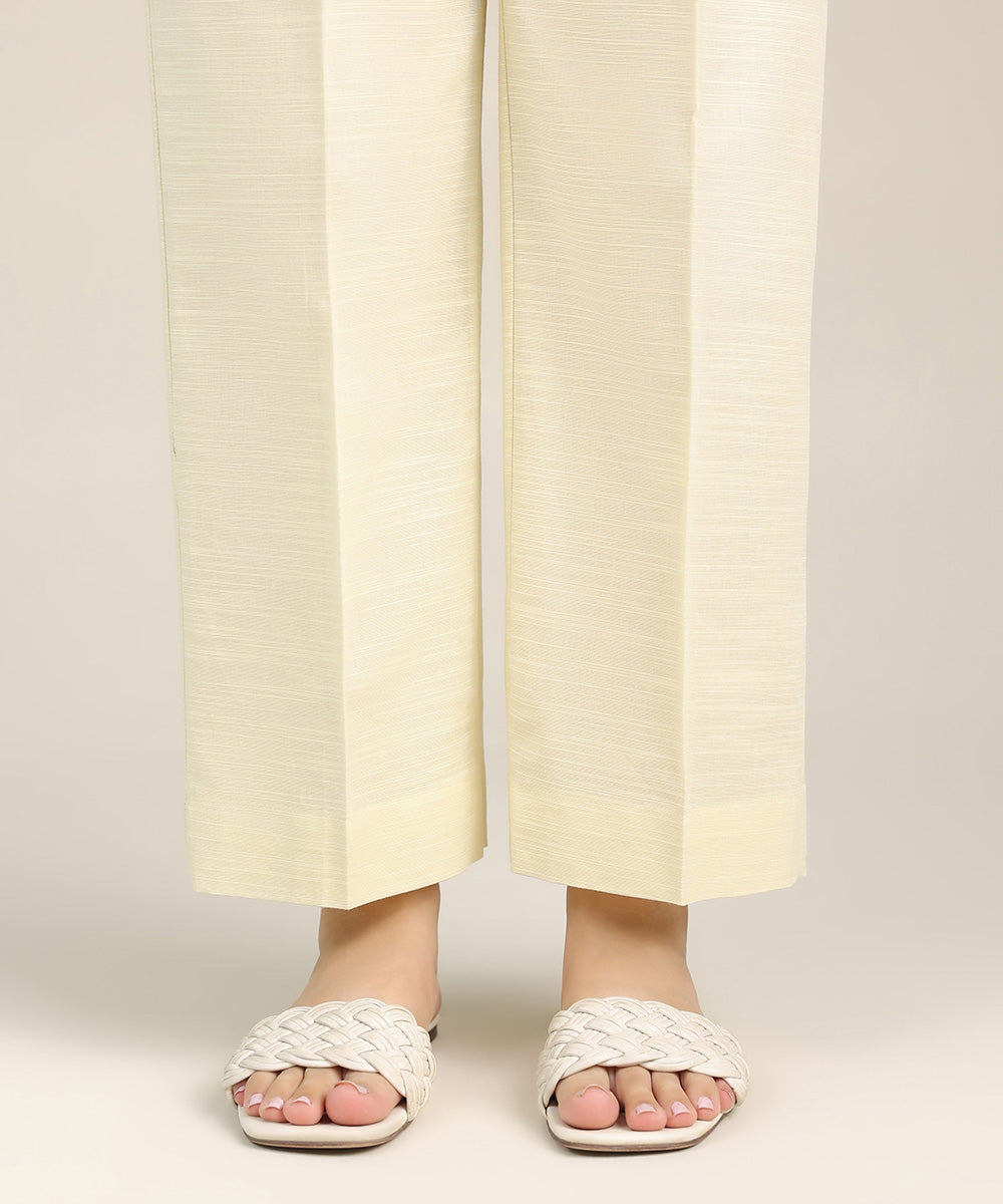 Women's Pret Khaddar Yellow Solid Straight Pants