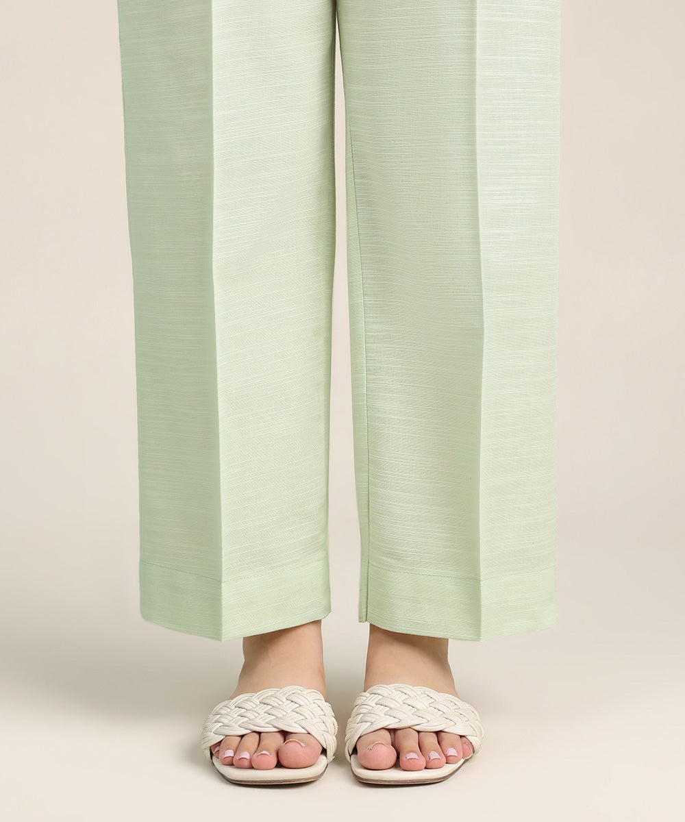 Women's Pret Khaddar Green Solid Straight Pants