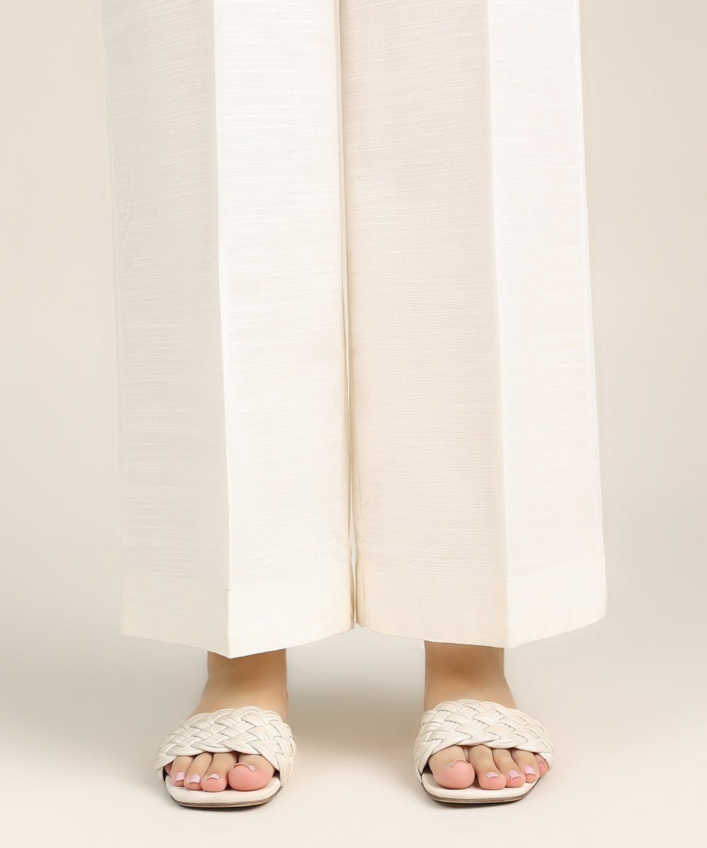 Women's Pret Khaddar Off White Solid Culottes