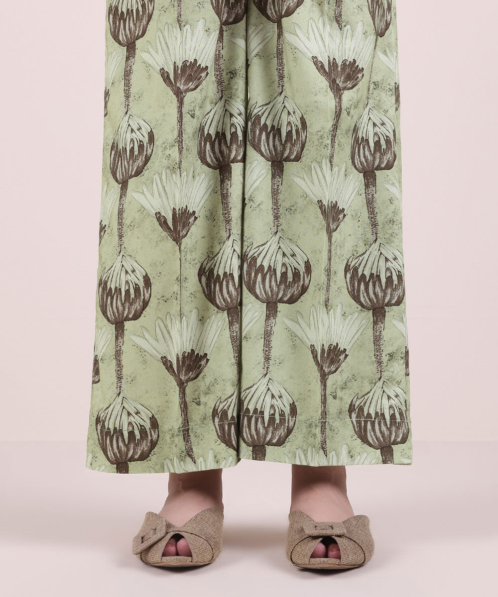 Women's Pret Cotton Viscose Printed Sage Green Culottes