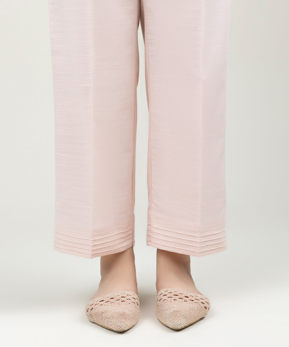 Women's Pret Khaddar Solid Powder Pink Straight Pants