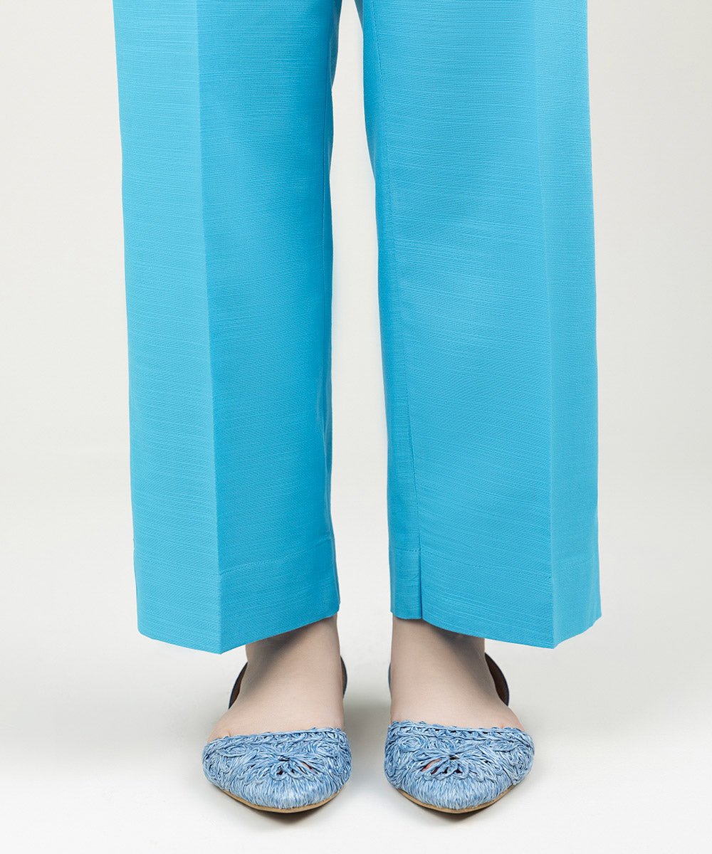 Women's Pret Khaddar Solid Blue Straight Pants