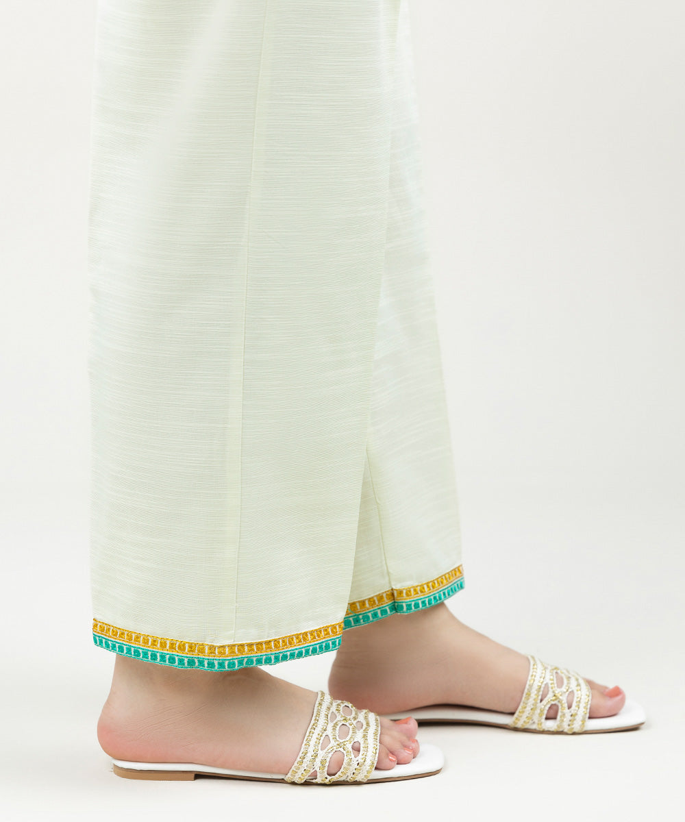 Women's Pret Khaddar Embroidered Off White Straight Pants