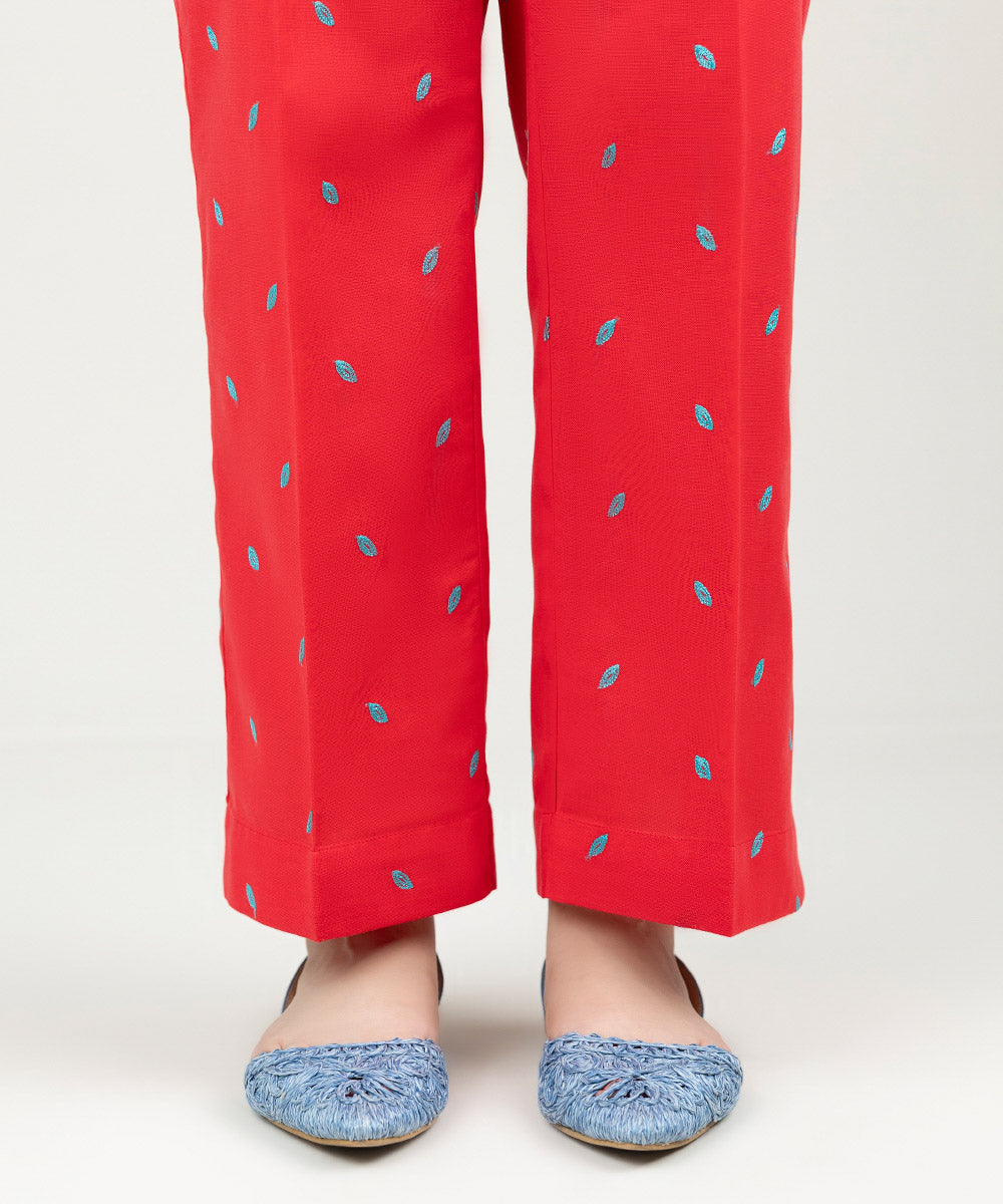 Women's Pret Khaddar Embroidered Pinkish Red Straight Pants