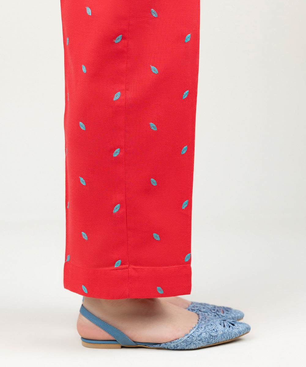 Women's Pret Khaddar Embroidered Pinkish Red Straight Pants