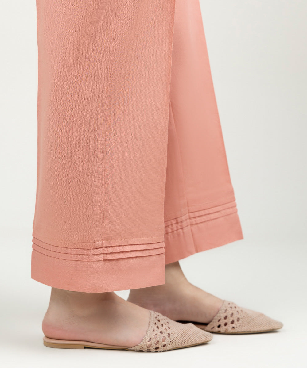 Women's Pret Khaddar Solid Tea Pink Straight Pants