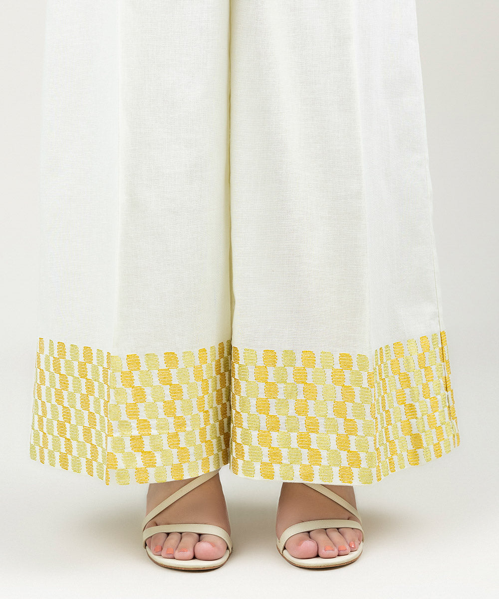 Women's Pret Khaddar Embroidered Off White Flared Pants