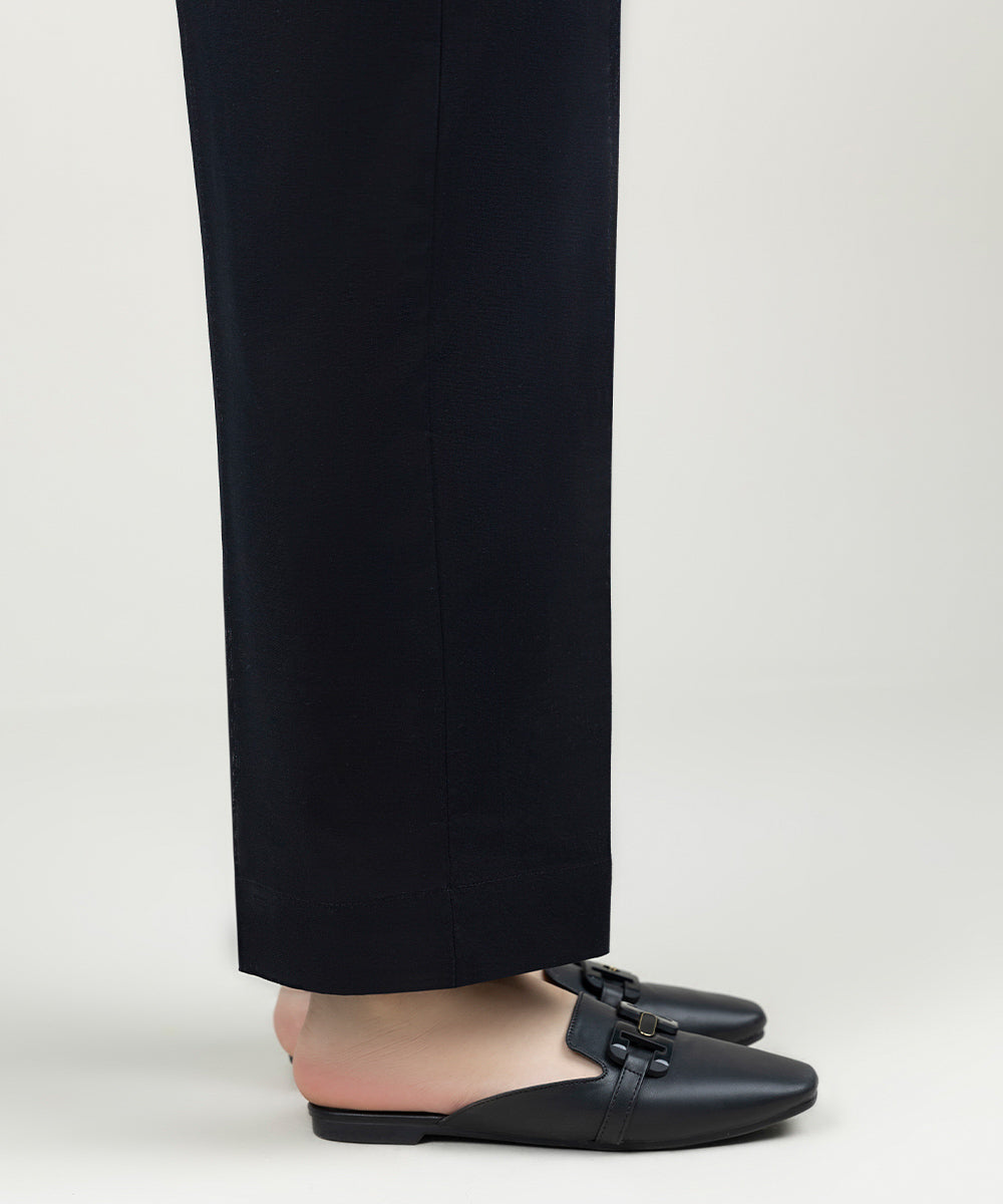 Women's Pret Khaddar Solid Black Straight Pants