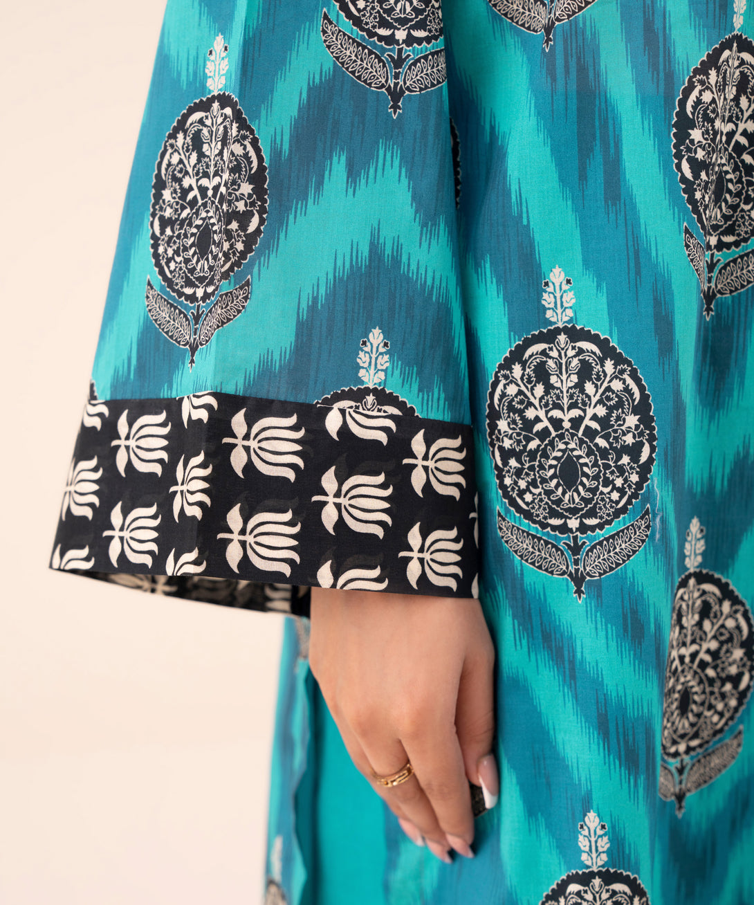 Women's Unstitched Cotton Printed Blue Three Piece Suit