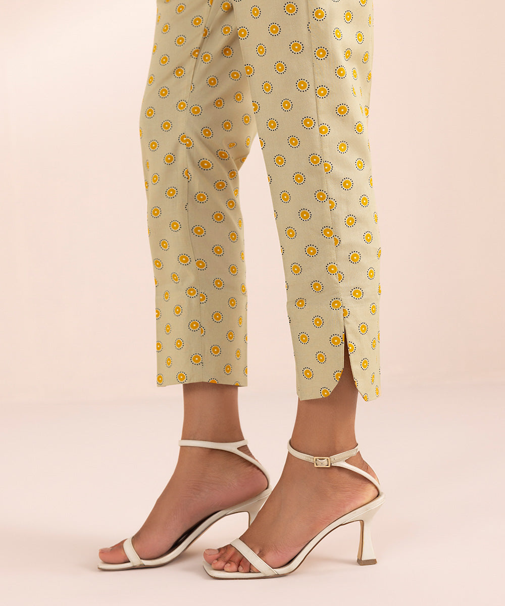 Women's Pret Cambric  Beige Printed Cigarette Pants