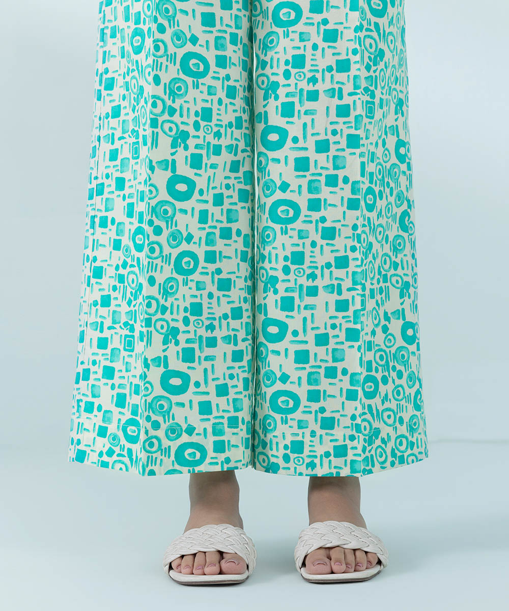 Women's Pret Cambric Turquoise Printed Culottes