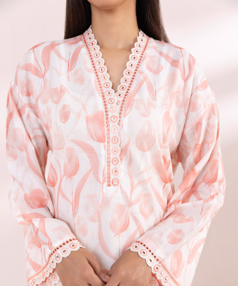 Women's Pret Lawn Pink Printed Embroidered Straight Shirt