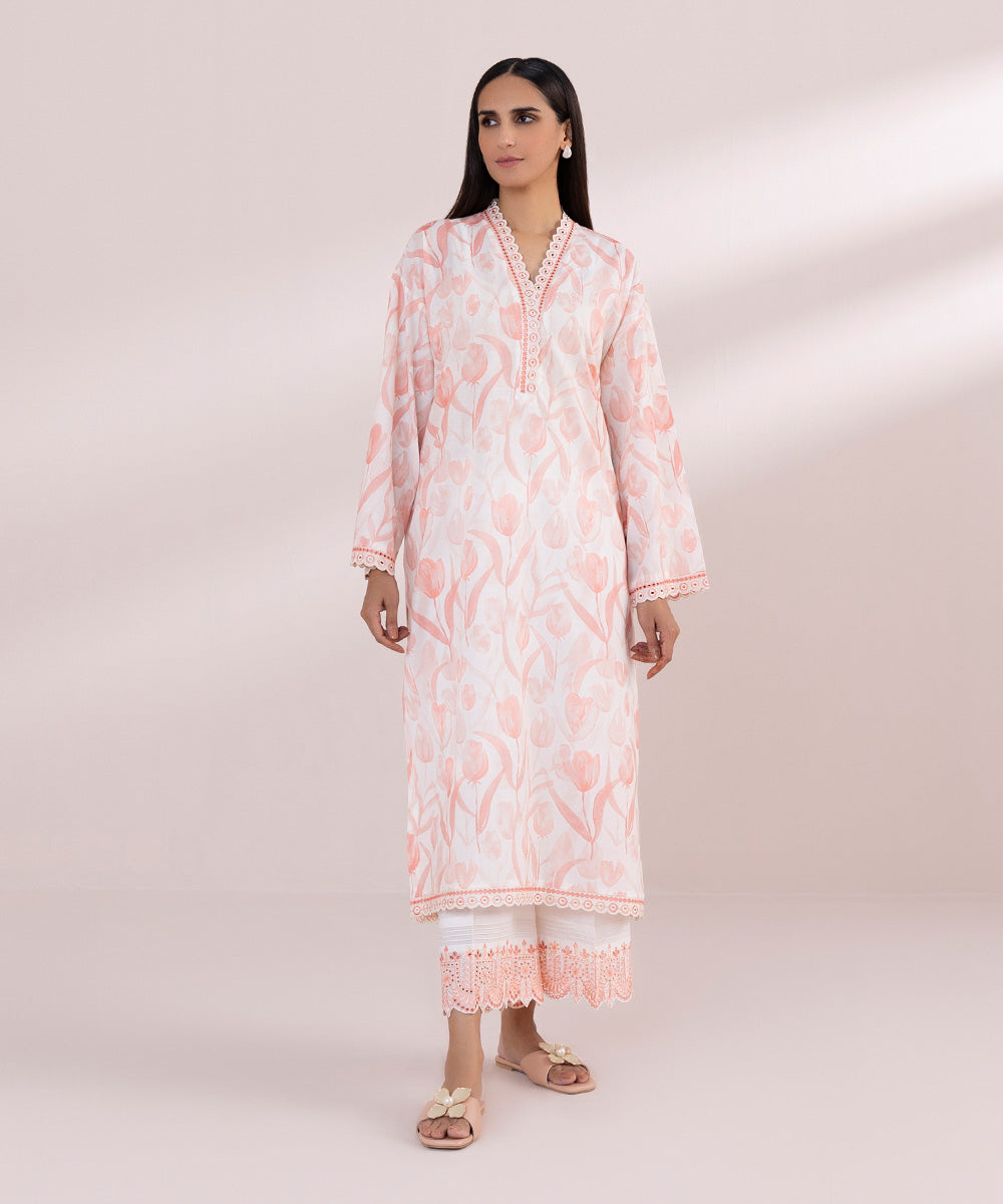 Women's Pret Lawn Pink Printed Embroidered Straight Shirt