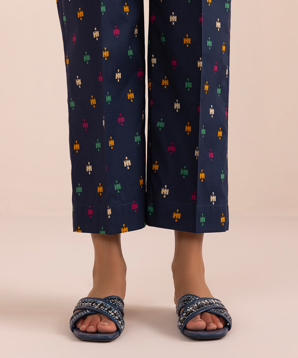 Women's Pret Cambric Blue Printed Straight Pants