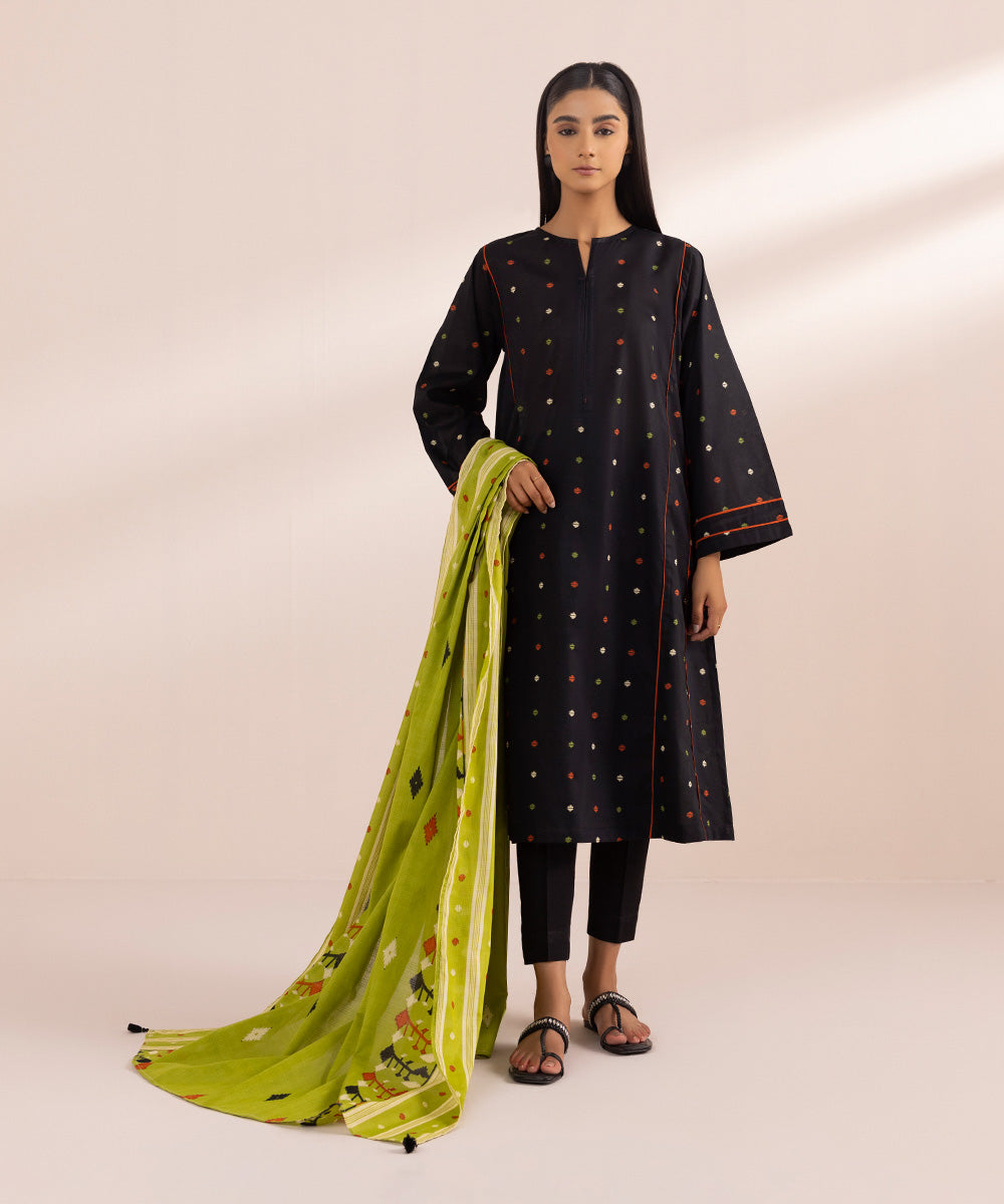 Textured Voile Green Printed Dupatta