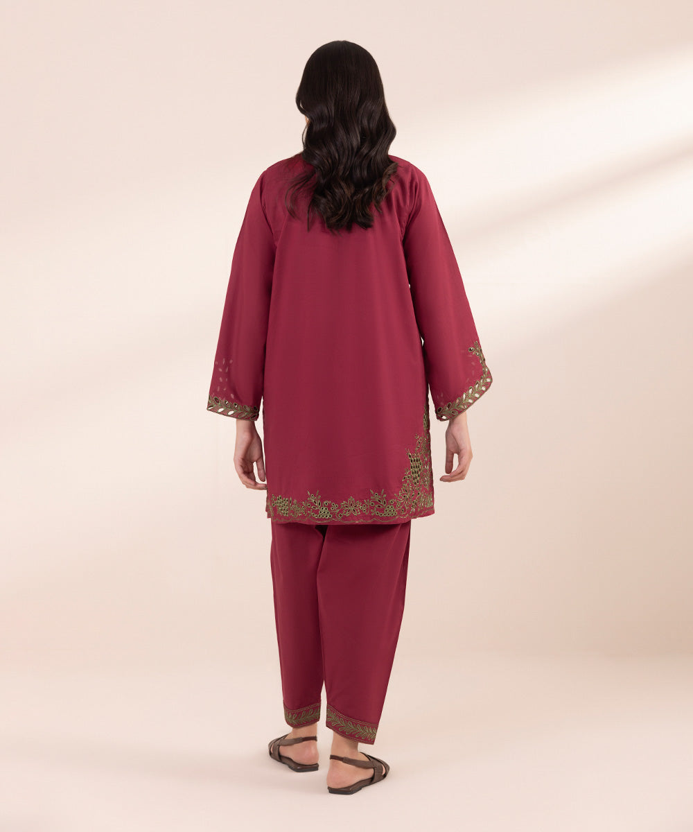 Women's Pret Lawn Embroidered Deep Red A-Line Shirt