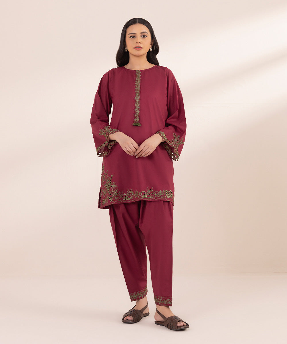 Women's Pret Lawn Embroidered Deep Red A-Line Shirt