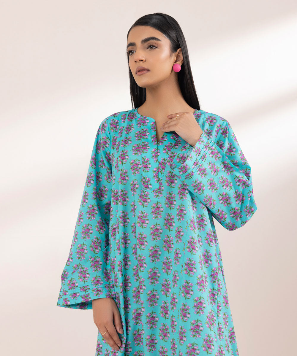 Women's Pret Textured Lawn Printed Blue A-Line Shirt