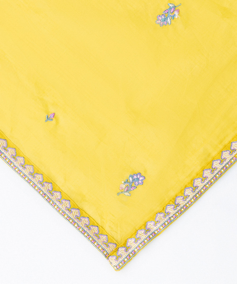 Women's Textured Voile Yellow Printed Embroidered Dupatta