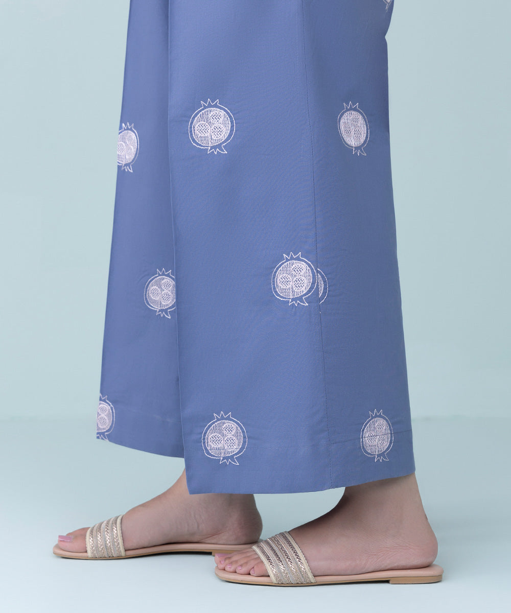 Women's Pret Cambric Embroidered Blue Culottes