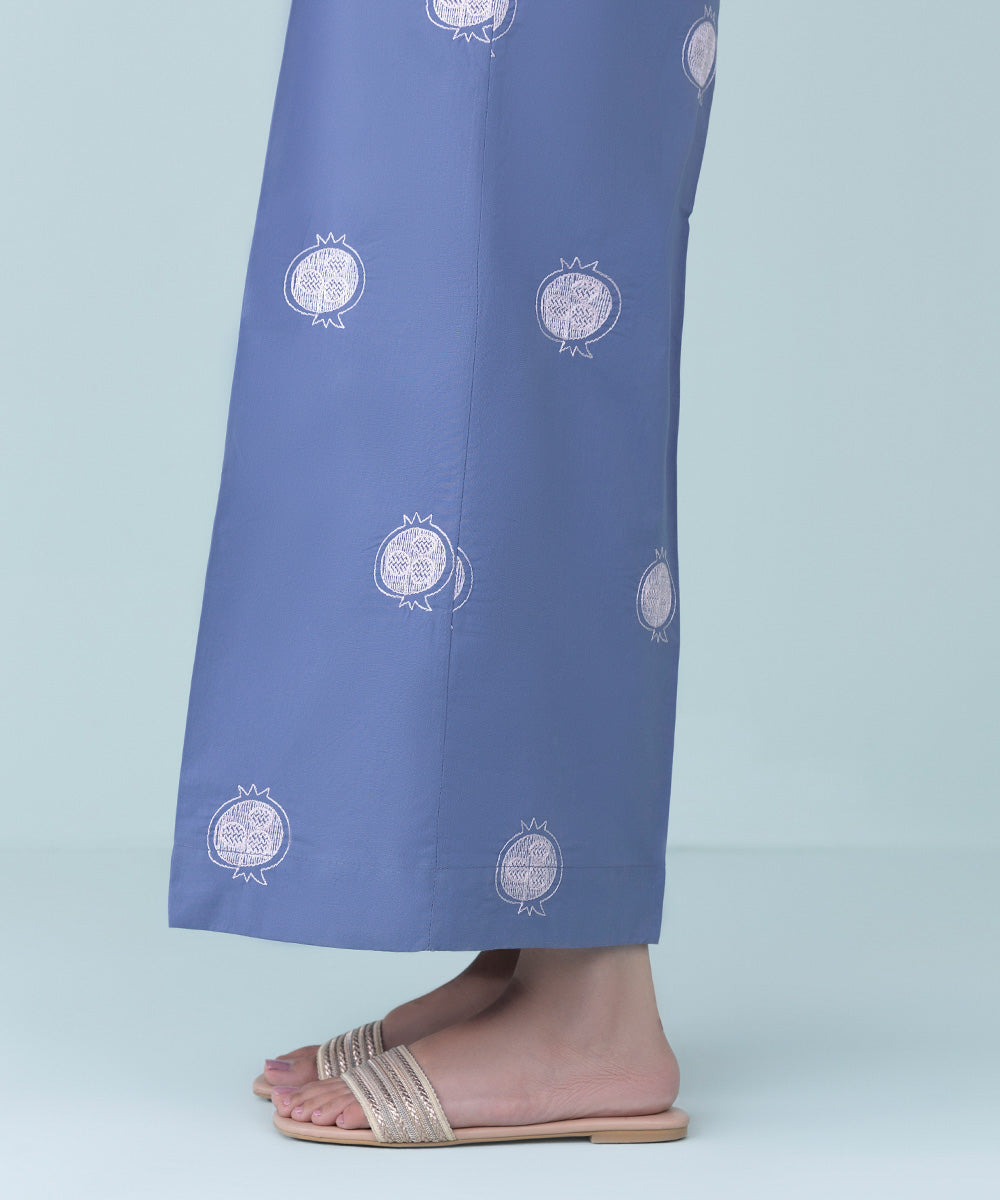 Women's Pret Cambric Embroidered Blue Culottes