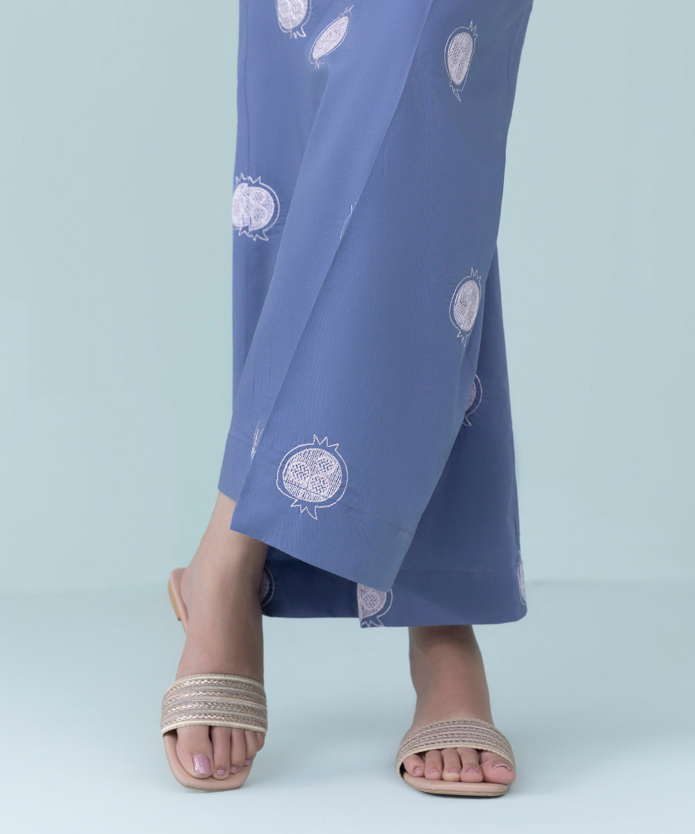 Women's Pret Cambric Embroidered Blue Culottes
