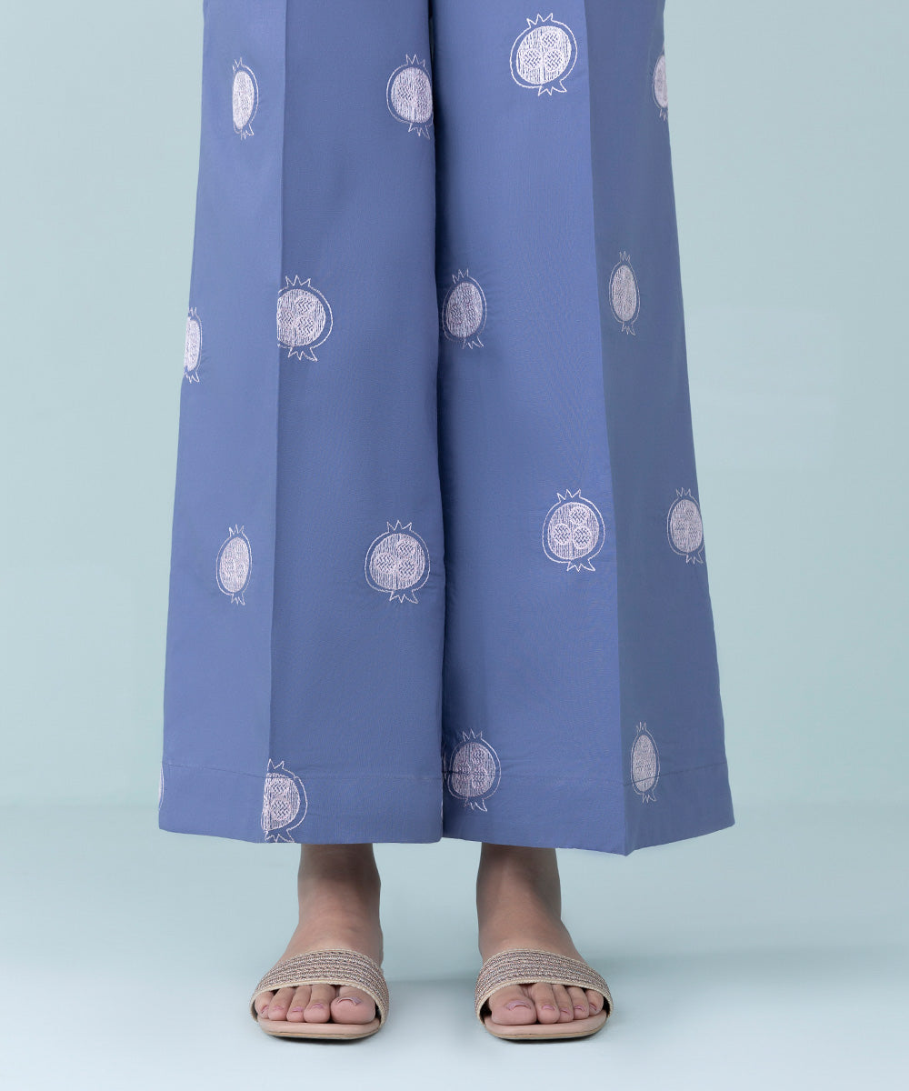 Women's Pret Cambric Embroidered Blue Culottes