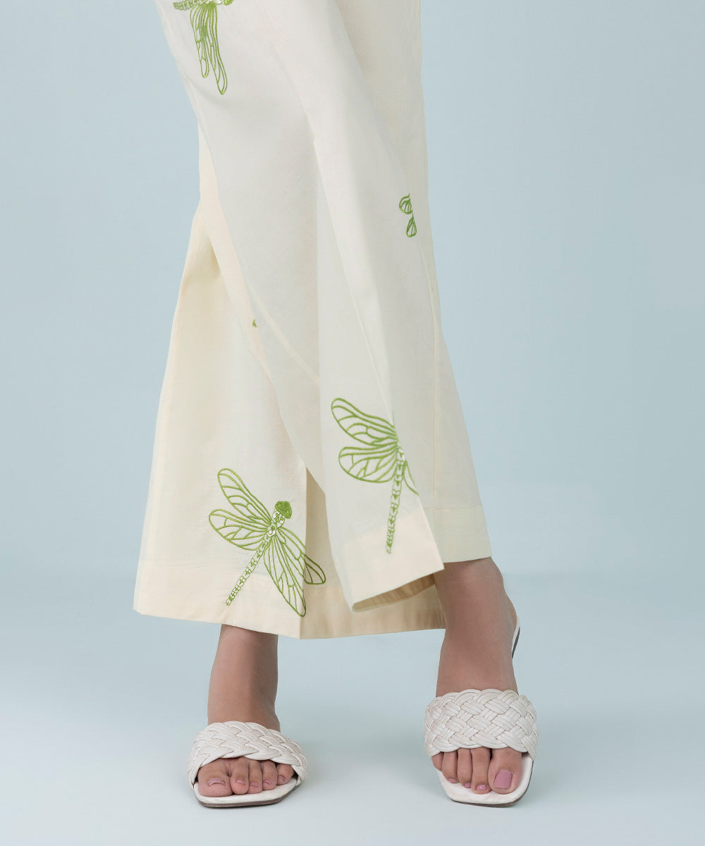 Women's Pret Cambric Embroidered Cream Culottes