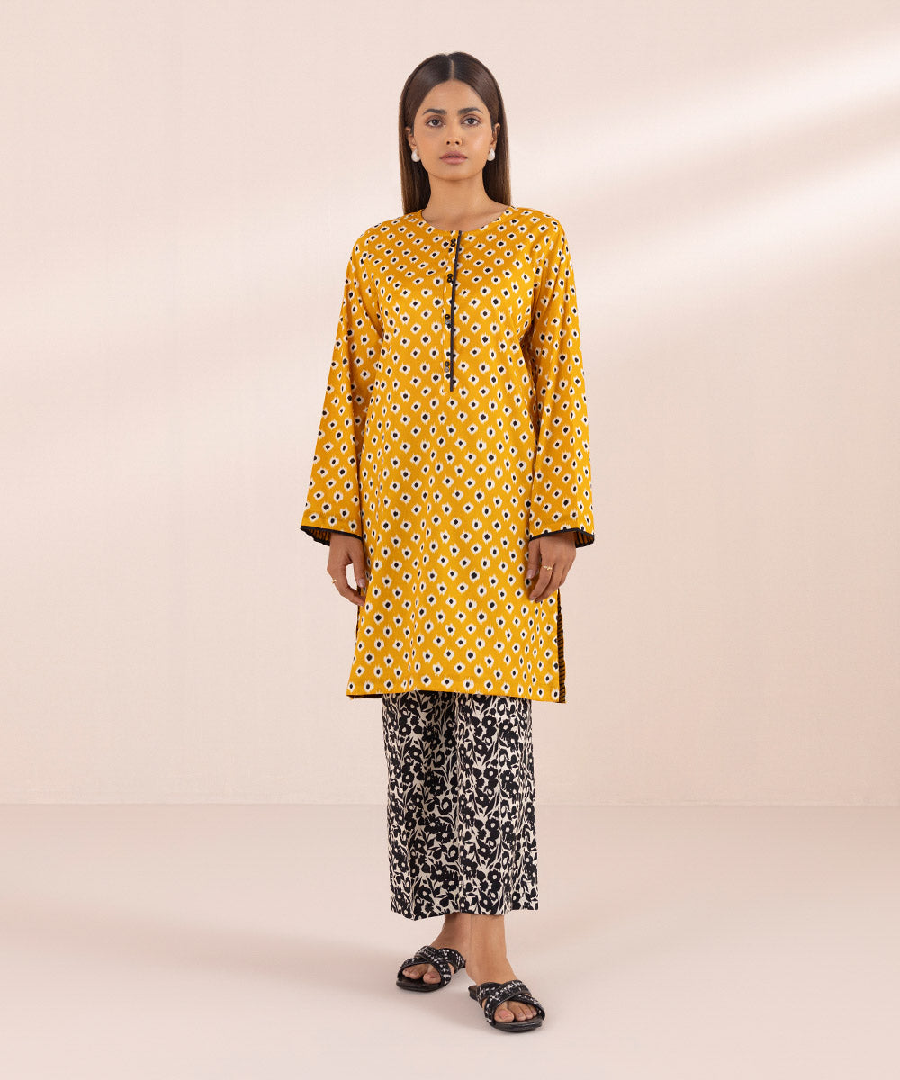 Women's Pret Stretch Lawn Yellow Printed A-Line Shirt