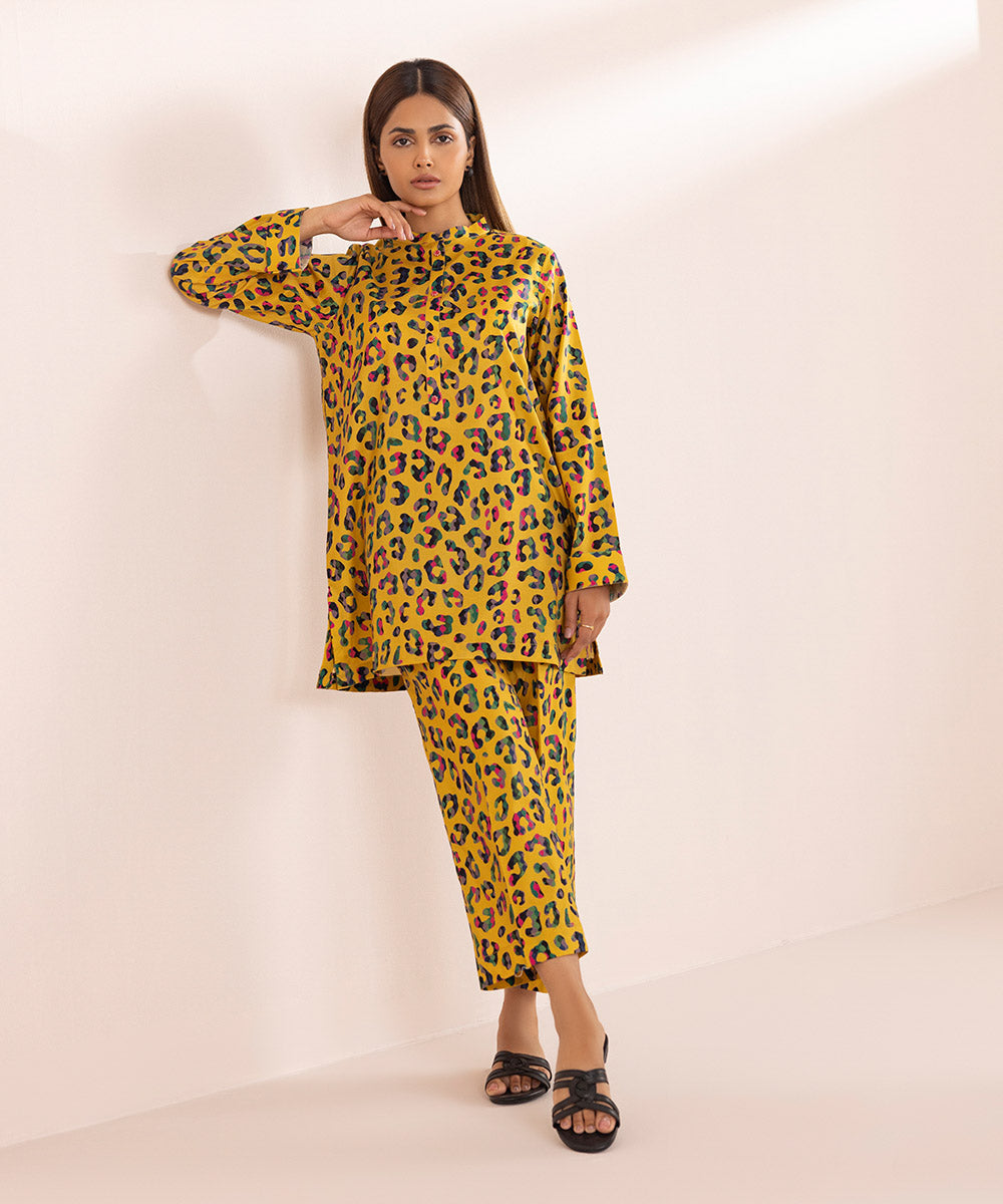 Women's Pret Stretch Lawn Yellow Printed Straight Shirt