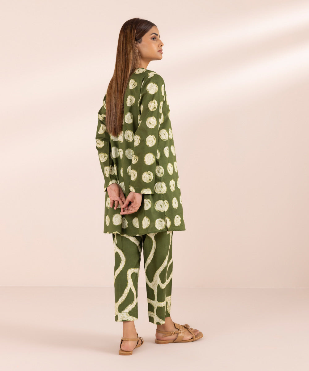 Women's Pret Stretch Lawn Green Printed Straight Shirt