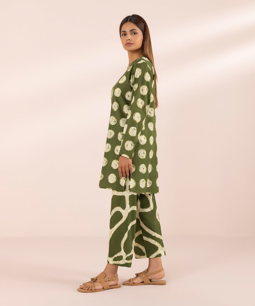 Women's Pret Stretch Lawn Green Printed Straight Shirt