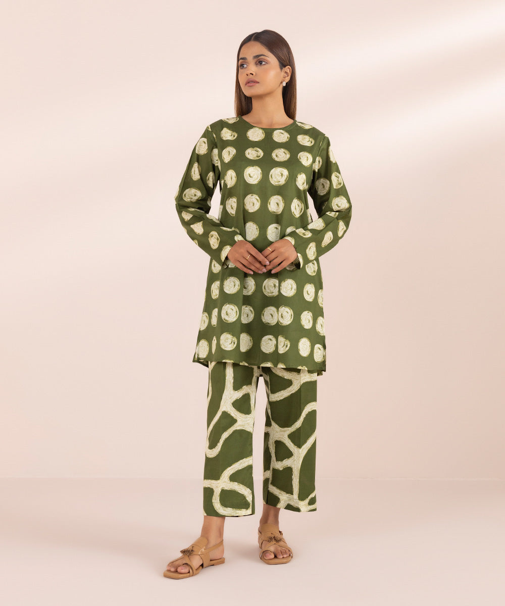 Women's Pret Stretch Lawn Green Printed Straight Shirt