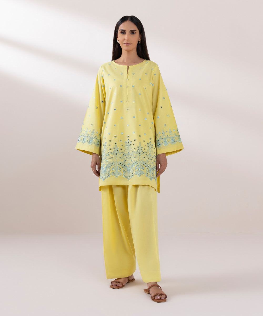 Women's Pret Lawn Embroidered Pastel Yellow A-Line Shirt