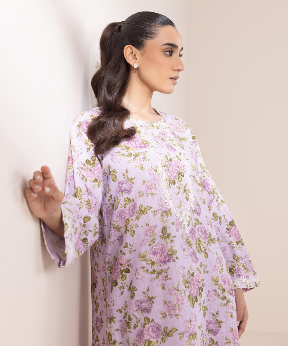 Women's Pret Khaddar Embroidered Lilac A-Line Shirt