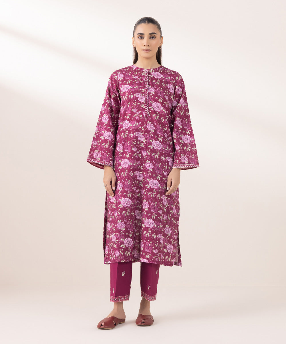 Women's Pret Khaddar Embroidered Magenta Straight Shirt