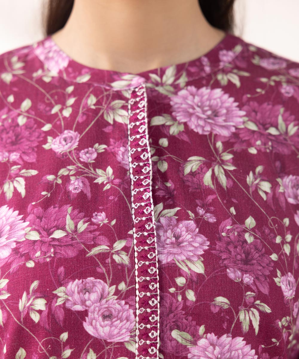 Women's Pret Khaddar Embroidered Magenta Straight Shirt