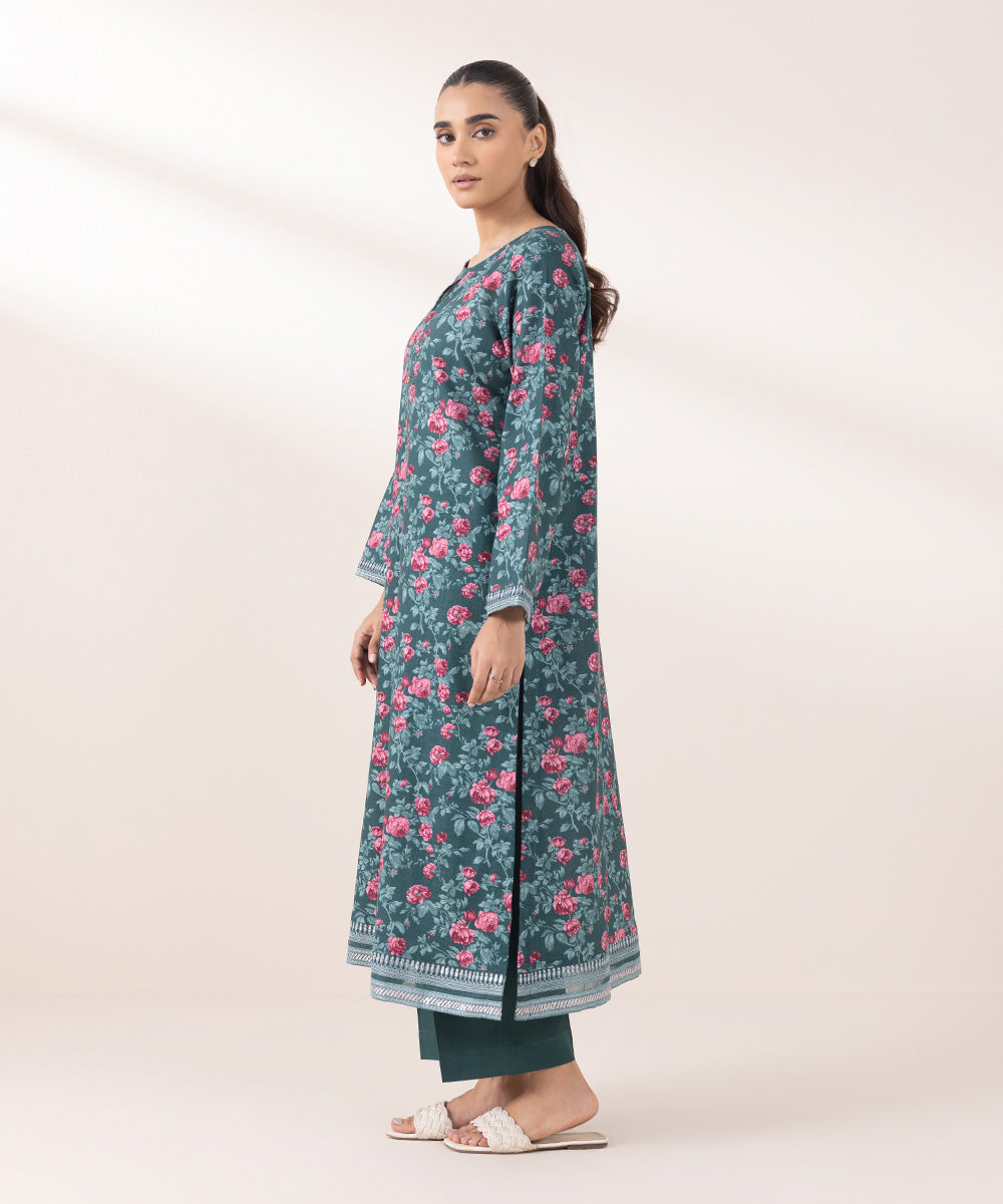 Women's Pret Khaddar Embroidered Sea Green A-Line Shirt