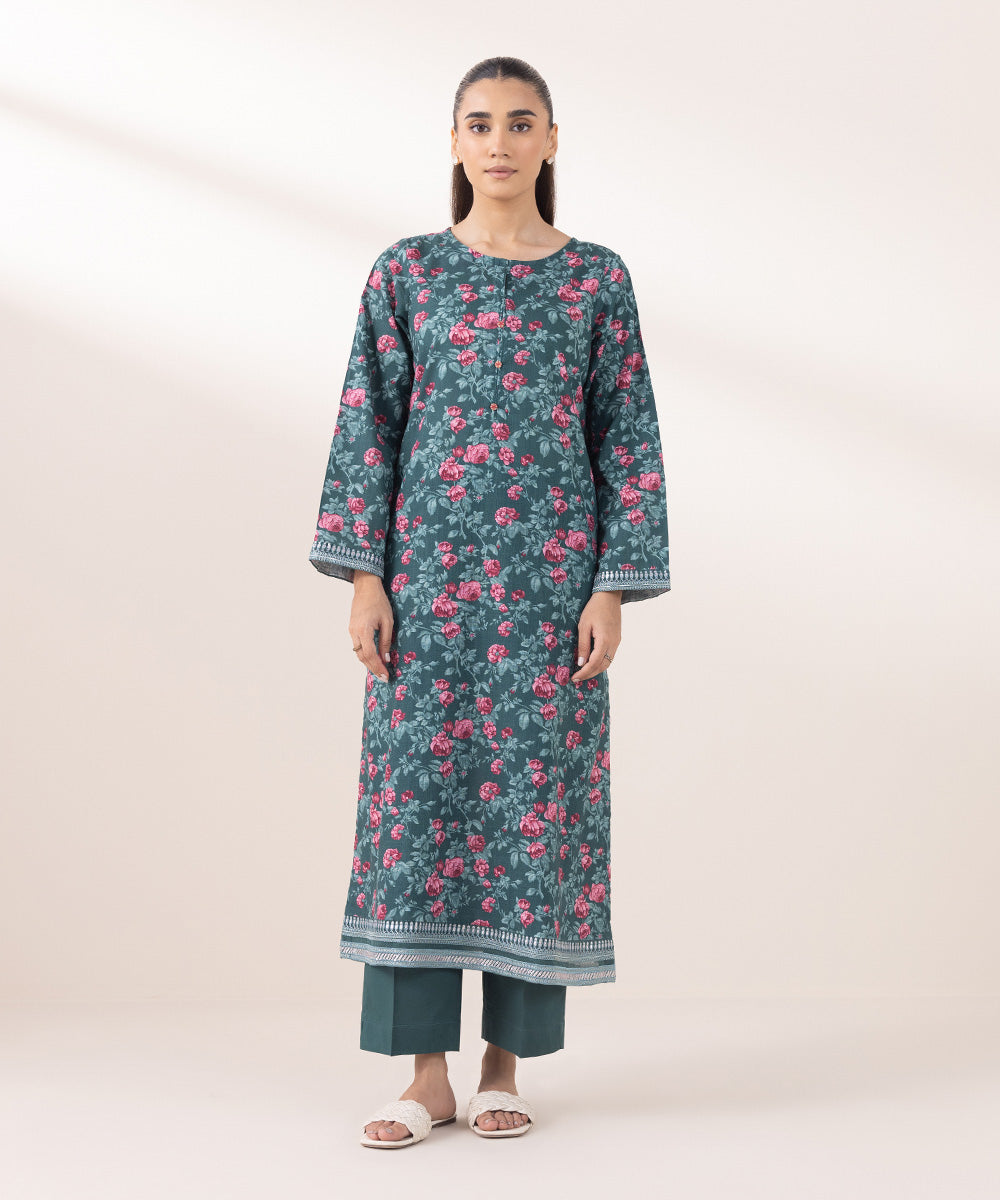 Women's Pret Khaddar Embroidered Sea Green A-Line Shirt