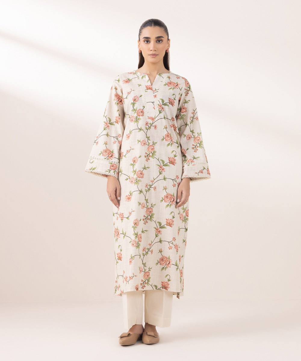 Women's Pret Khaddar Printed Beige A-Line Shirt