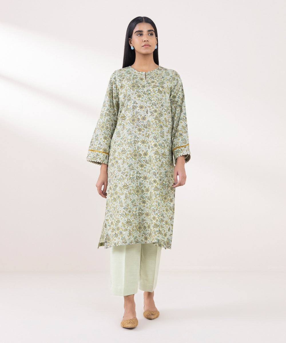 Women's Pret Khaddar Printed Green A-Line Shirt