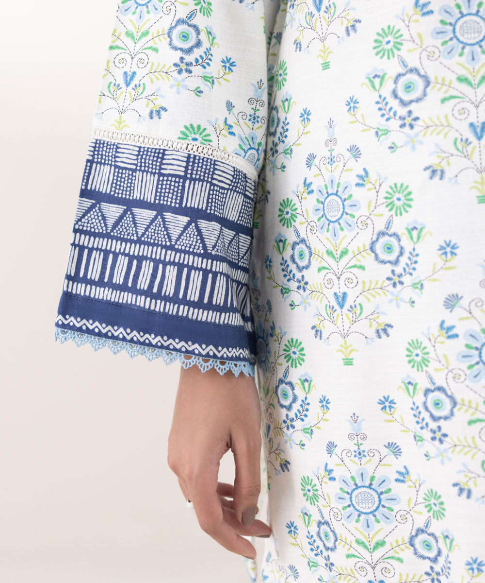 Women's Pret Khaddar Printed Blue Boxy Shirt