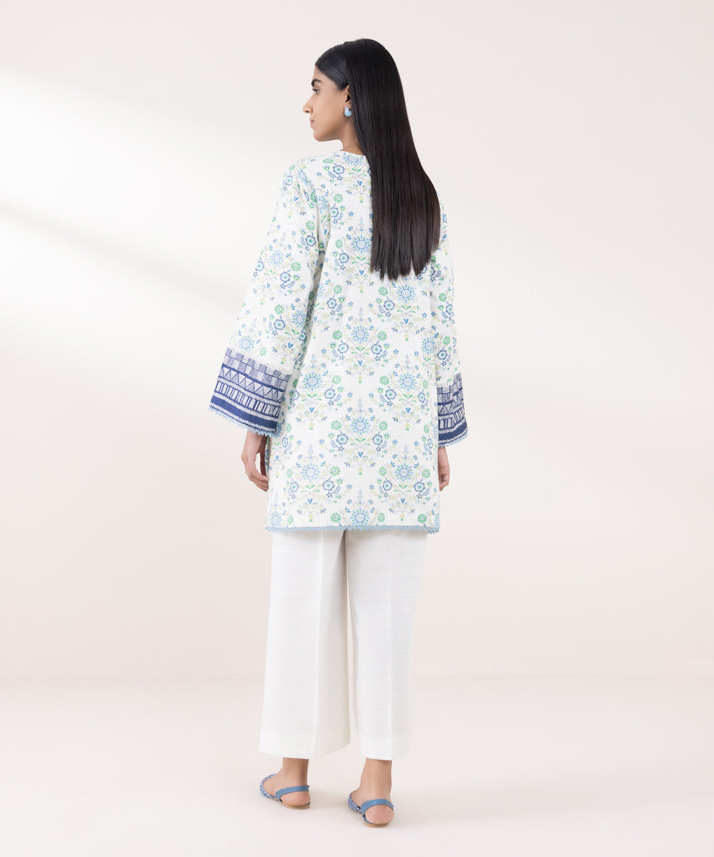 Women's Pret Khaddar Printed Blue Boxy Shirt